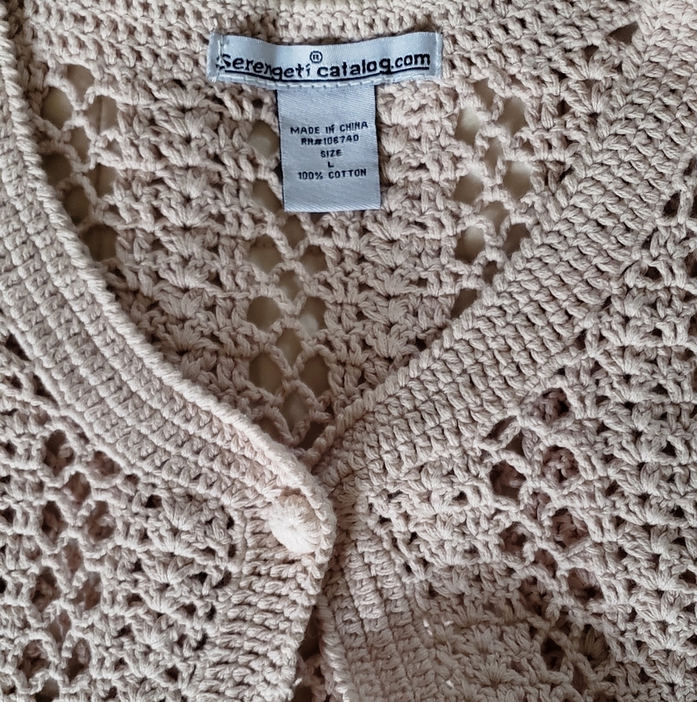 Serengeti Boho Cotton Open Knit Crochet Cardigan - Picture 5 of 9
